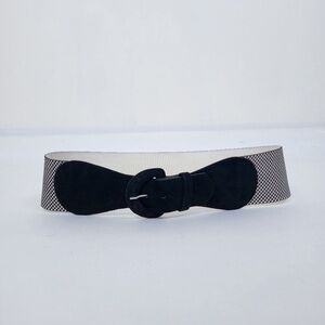 90s Houndstooth Belt Wide Buckle Thick Suede Black White